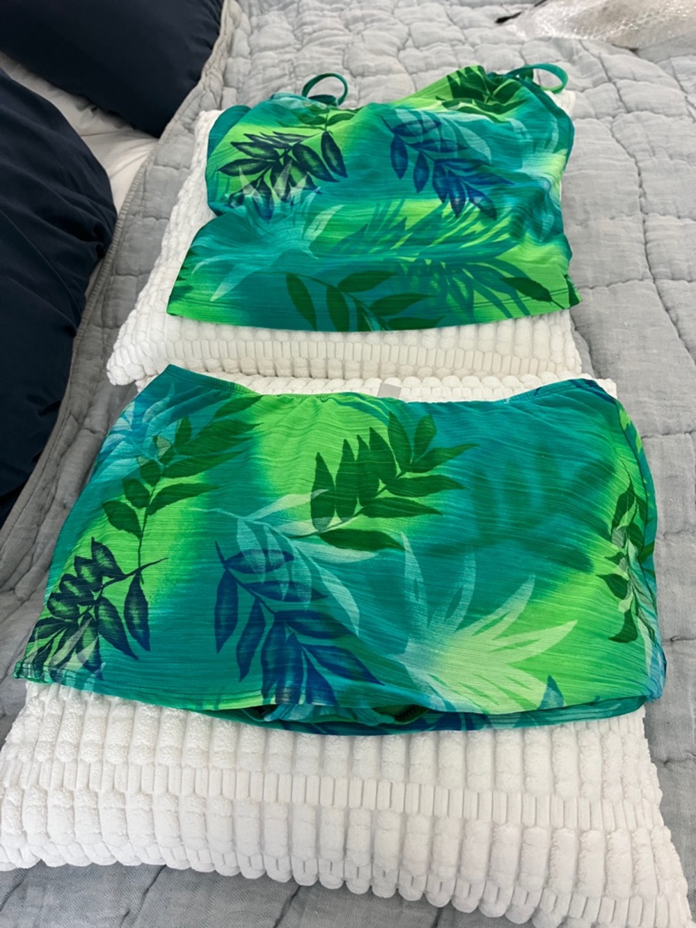 Athena Blue-Green Tropical Print Skirted Swimsuit